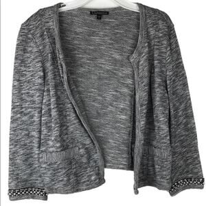 Express Open Front Knit Cardigan Sweater Jacket Beaded Cuffs Marled Gray Small